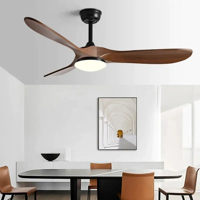 Modern DecorBites 60inch ceiling fan with three dark wood blades and black motor housing with integrated LED light