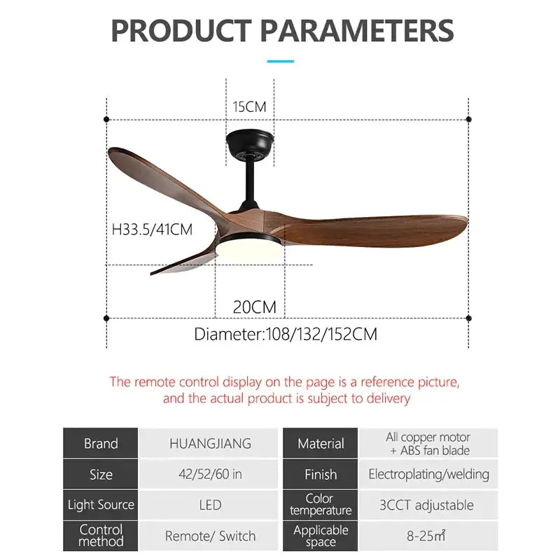 Decorbites 60inch ceiling fan with remote control black and wood finish abs blades led light and copper motor