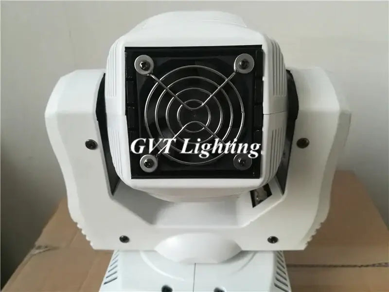 White decorbites™ 60w led spot moving head light with black fan grille and metallic screws at the back side