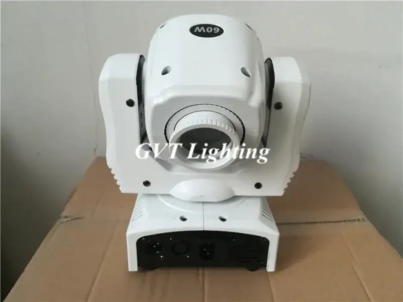 White m09 moving head spotlight with black control panel and silver trim in decorbites 60w led spot moving head light