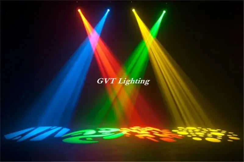 Vibrant rainbow-colored beams from decorbites™ 60w led spot moving head light illuminate a dark performance space