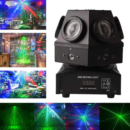 Black DecorBites 60W moving head strobe with dual laser projectors and digital display panel for DJ disco lighting
