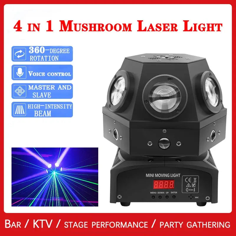 Decorbites™ black 4-in-1 moving head strobe beam laser light with three lenses and digital display panel for dj use