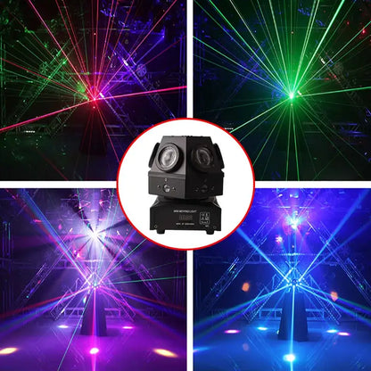 Black dual-laser decorbites 60w moving head strobe with two circular lenses and control panel on base for dj lighting