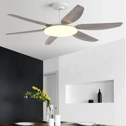 DecorBites™ 63 inch dc indoor ceiling fan light with five dark gray wood-textured blades and circular white fan light