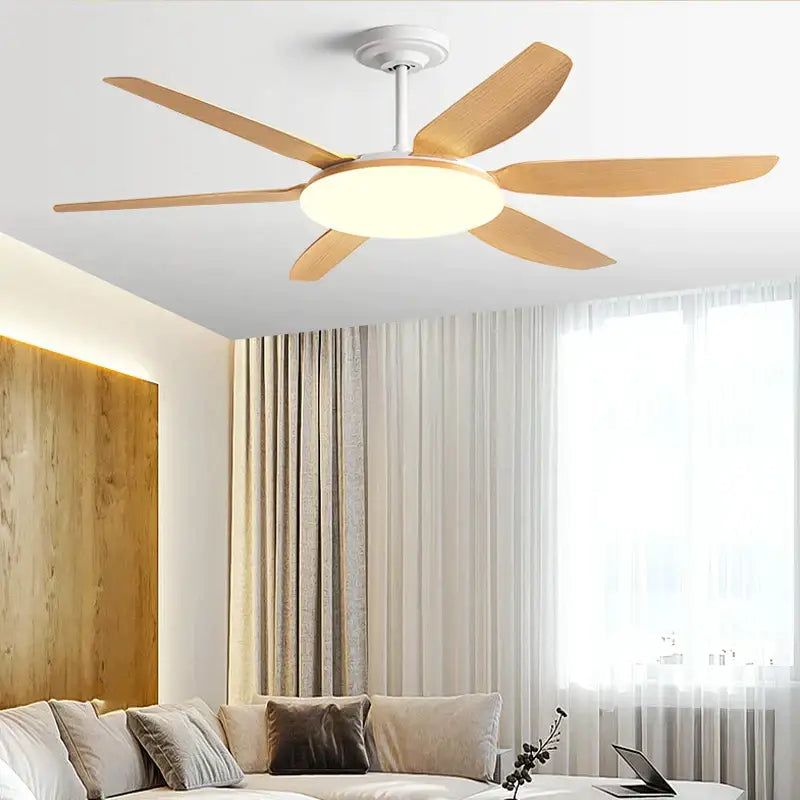 Modern decorbites 63 inch dc indoor ceiling fan light with five light wood blades and integrated circular led fan light