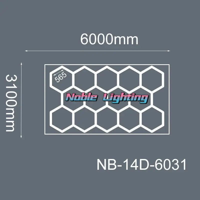 Noble lighting nb-14d-6031 6500k led hexagrid panel 6000mm by 3100mm for workshop gym and studio use
