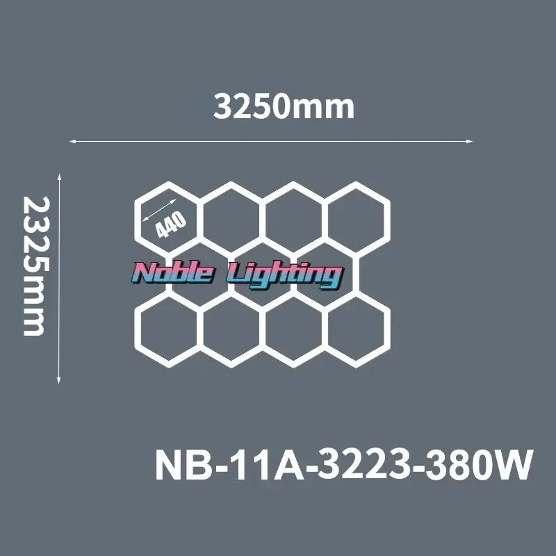 White led hexagrid lighting panel 6500k led hexagrid model nb-11a-3223-380w from noble for workshop gym studio