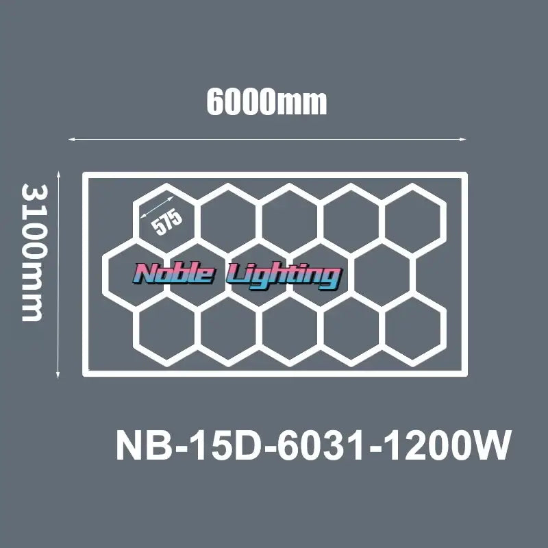 Noble lighting nb-15d-6031-1200w led hexagrid panel light with white outline for workshop gym and studio use