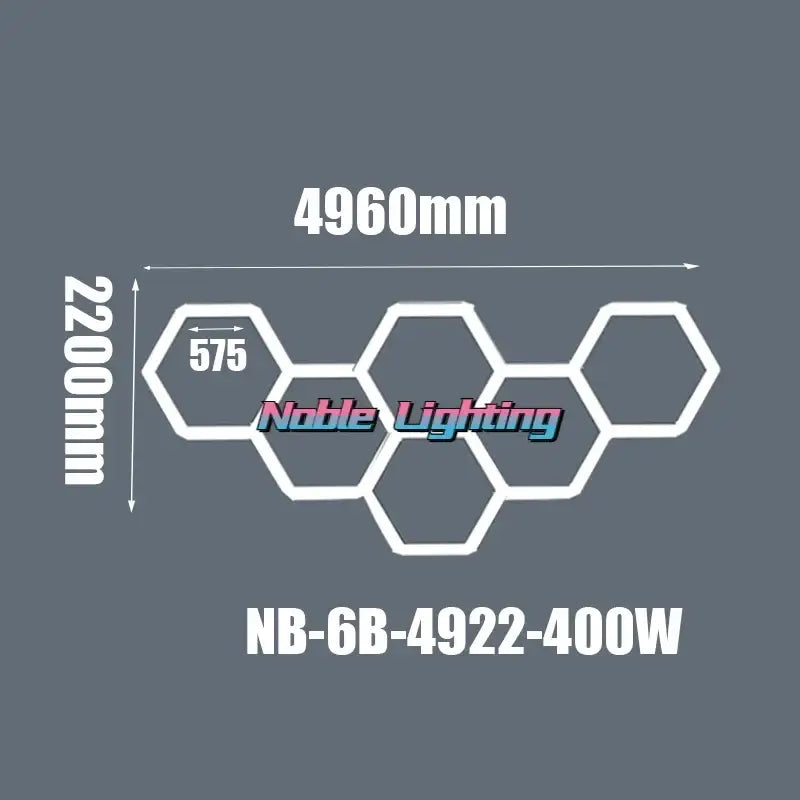 White hexagonal led light fixture with modern geometric design noble lighting nb-6b-4922-400w 6500k led hexagrid
