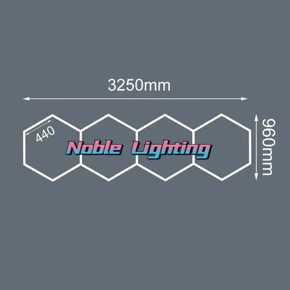Noble lighting led hexagrid ceiling light fixture with white outline and pink to blue gradient logo 6500k led