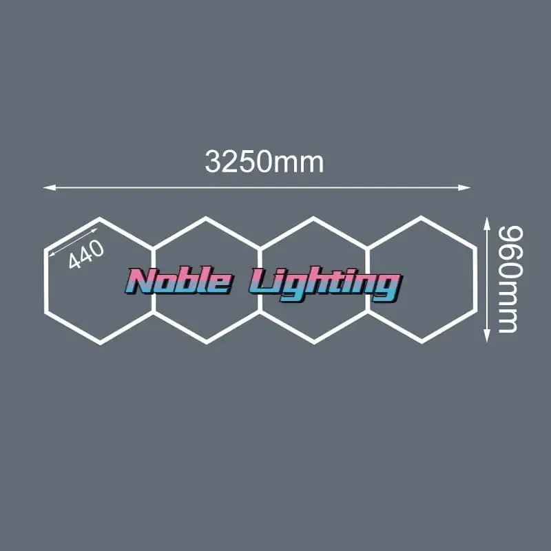 Noble lighting led hexagrid ceiling light fixture with white outline and pink to blue gradient logo 6500k led