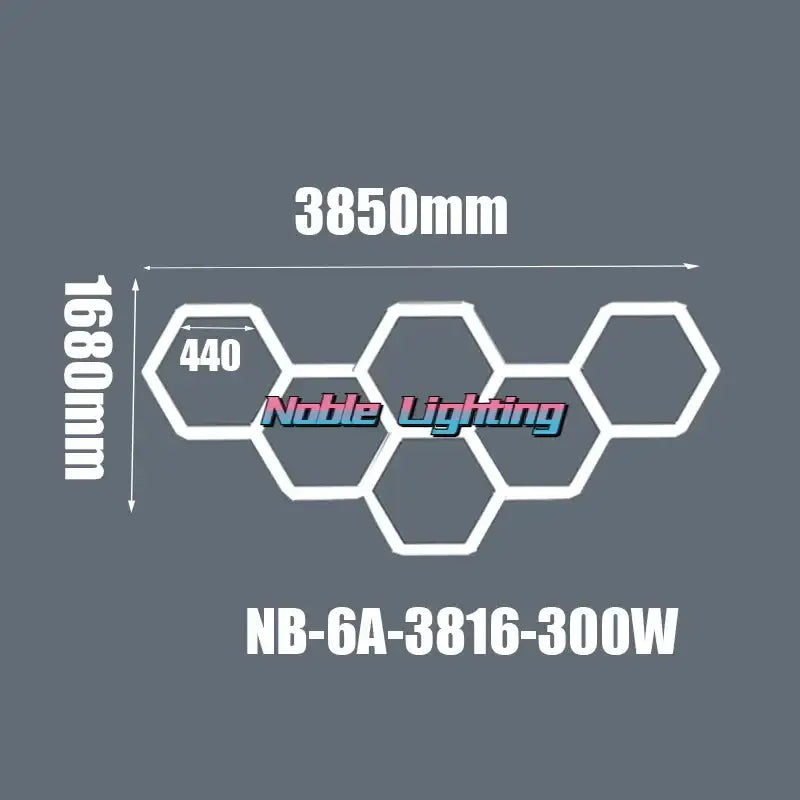 White hexagonal led light fixture model nb-6a-3816-300w from noble lighting in 6500k led hexagrid design