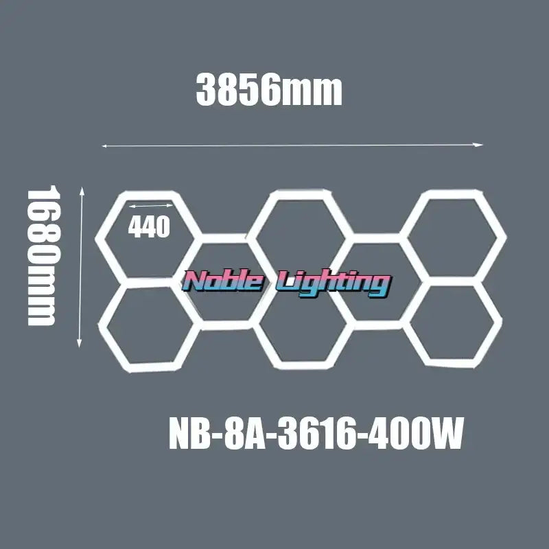 White hexagonal led hexagrid light fixture model nb-8a-3616-400w 6500k led for workshop gym studio use