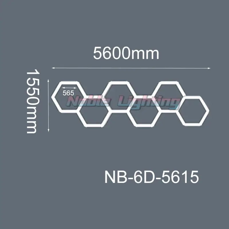 White hexagonal led hexagrid light fixture model nb-6d-5615 with 6500k led for workshop gym studio use
