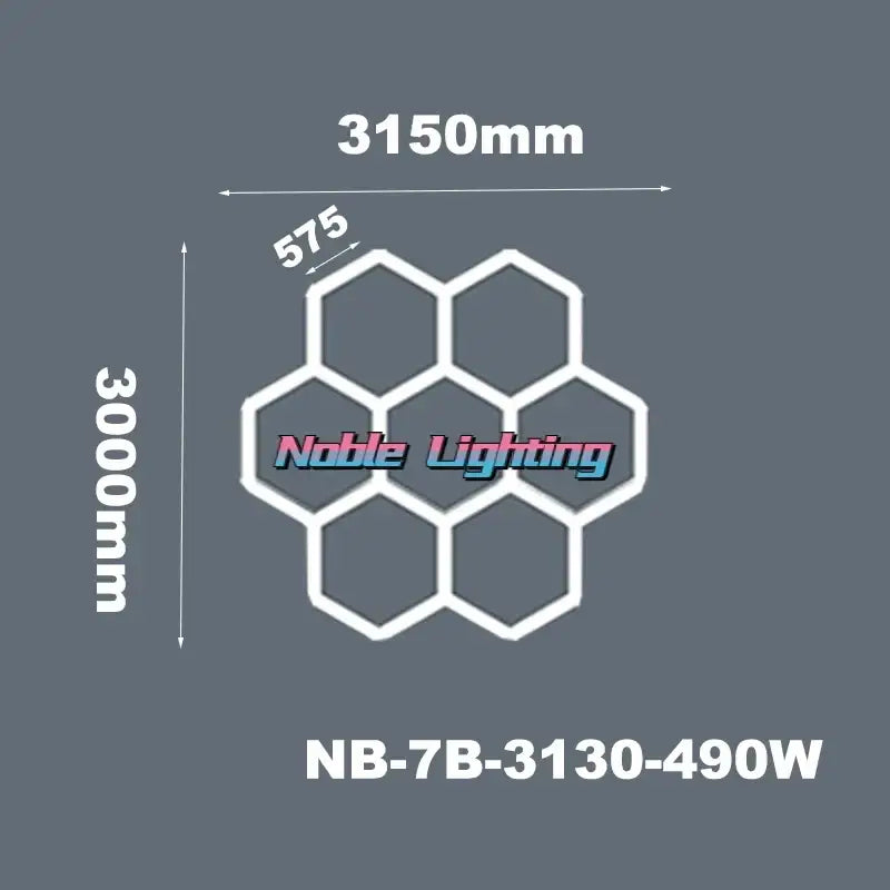 White led hexagrid lighting fixture 3150mm by 3000mm with noble lighting logo 6500k led hexagrid system