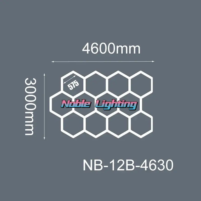 White hexagonal led hexagrid panel model nb-12b-4630 by noble lighting for workshop gym studio with 6500k led