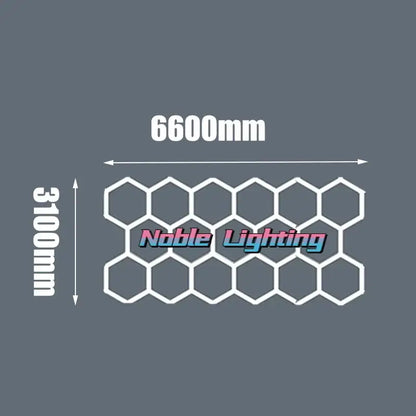 White led hexagrid panel 6600mm wide 3100mm tall branded noble lighting for workshop gym studio use