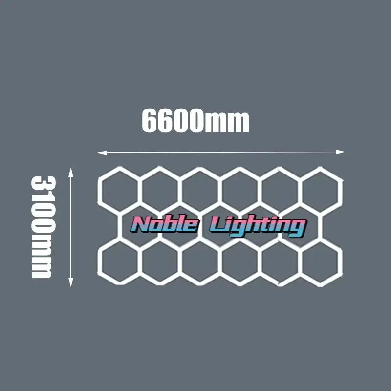 White led hexagrid panel 6600mm wide 3100mm tall branded noble lighting for workshop gym studio use