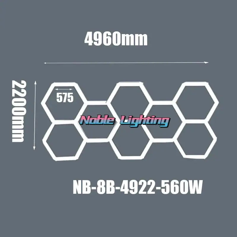 White hexagonal noble lighting led hexagrid fixture model nb-8b-4922-560w 6500k led hexagrid for workshop use