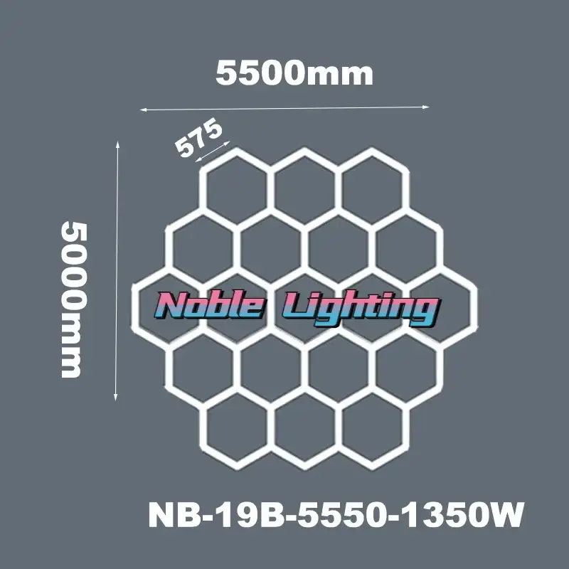 White led hexagrid lighting fixture noble lighting nb-19b-5550-1350w for workshop studio with 6500k led color temperature