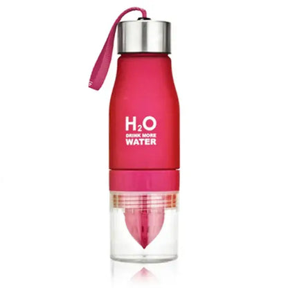 DecorBites™ vibrant red 650ml infuser water bottle with silver cap and pink strap for refreshing hydration on the go