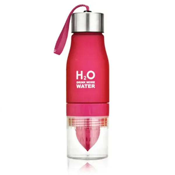 DecorBites™ vibrant red 650ml infuser water bottle with silver cap and pink strap for refreshing hydration on the go