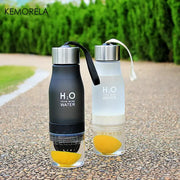 Two Kemorela 650ml infuser water bottles in black and translucent white with silver caps and citrus-infused design