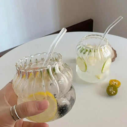 Clear glass pitcher with ribbed design and matching clear straw from decorbites 650ml latte ribbed cocktail set