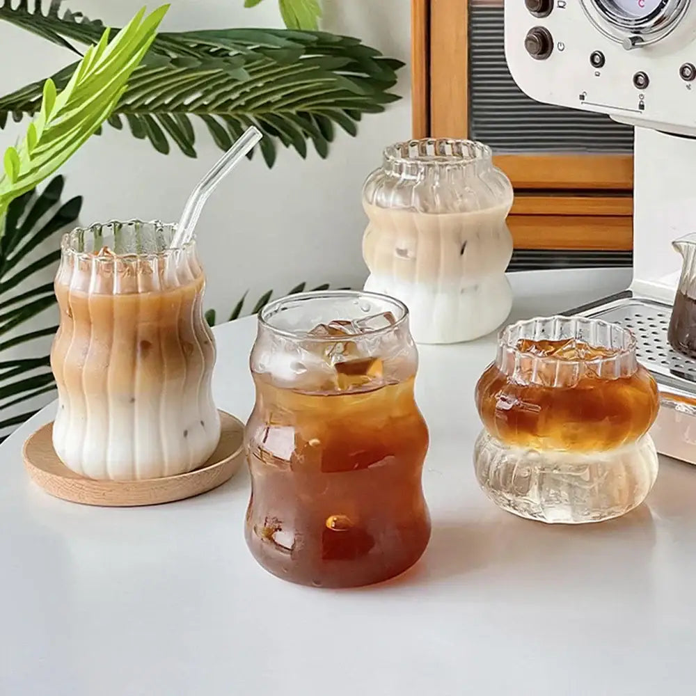 Clear 650ml latte ribbed cocktail glass set featuring ribbed design with scalloped rims in nordic style