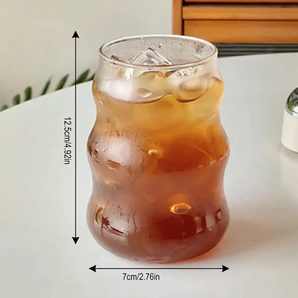Clear glass 650ml latte ribbed cocktail glass with bamboo-inspired textured design and rounded nordic style shape