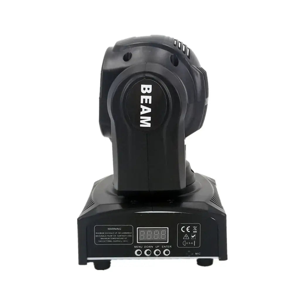 Black beam brand DecorBites 65W RGBW 4in1 beam moving head light with sleek angular design and digital display base
