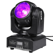 Black beam brand 65w rgbw beam led moving head spotlight emitting a glowing purple light for disco parties