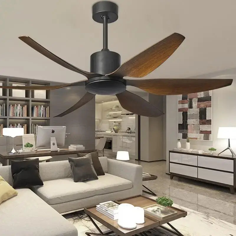 DecorBites 66 ceiling fan with remote control features dark matte motor and five wide wooden blades with light