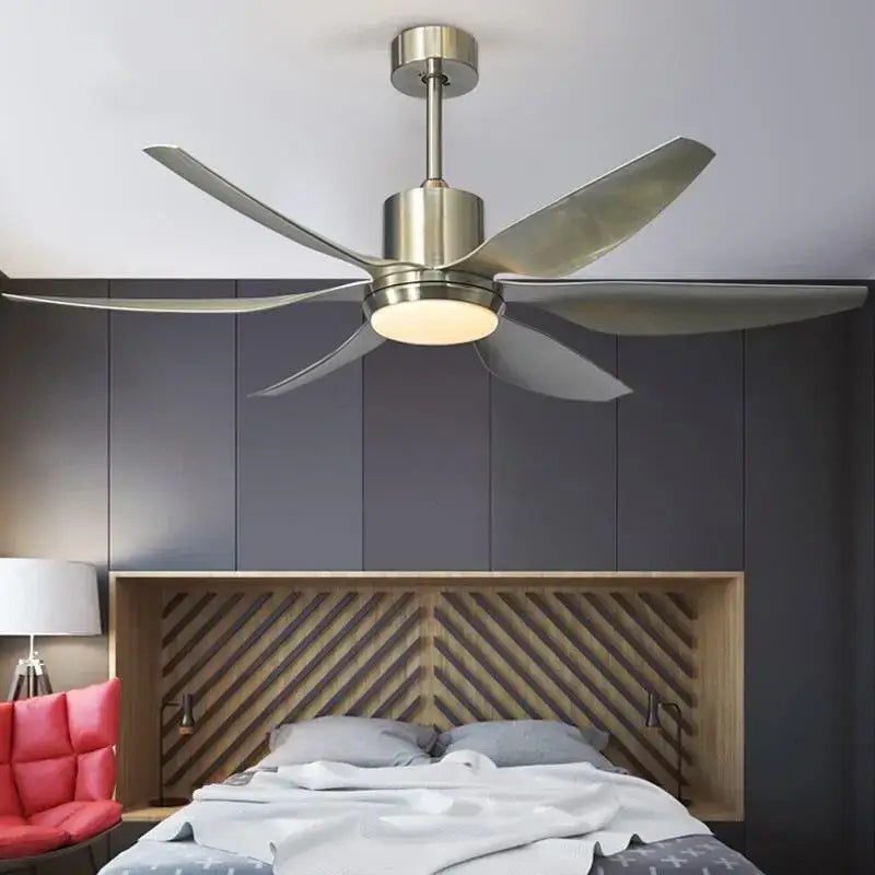 Decorbites 66 inch brushed nickel ceiling fan with five matte blades integrated warm led fan light and remote control