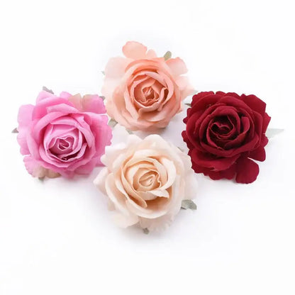Decorbites™ 6cm roses head artificial flowers in soft pink peach cream and deep red fabric petals for wedding decor