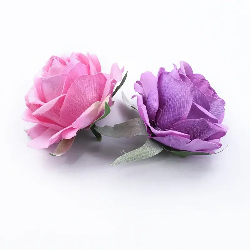 Decorbites™ artificial fabric roses head in pink and purple with green stems 6cm roses head for diy wedding decor