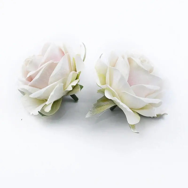Delicate white and pale pink artificial 6cm roses head with soft layered petals for diy wedding decor and home decor use