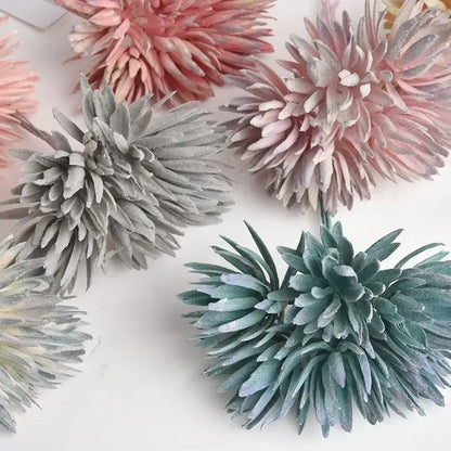 Decorbites™ 6pc silk mini handmade bouquet with pastel pink gray and teal textured layered petals for wedding decor