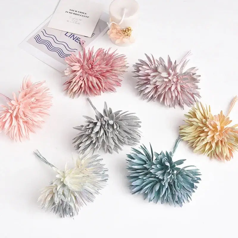 Decorbites silk mini handmade pastel-colored artificial flower pom-poms in soft pink gray blue and yellow for decoration