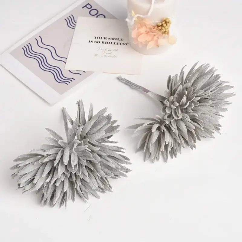 Silver silk mini handmade succulent flower arrangements with textured layered petals for wedding home decoration