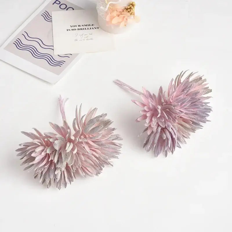 Decorbites™ silk mini handmade artificial flowers with pink and silver gradient spiky petals for home decoration