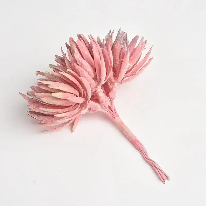 Pink silk mini handmade artificial succulent plant with layered pointed leaves in DecorBites™ mini handmade bouquet