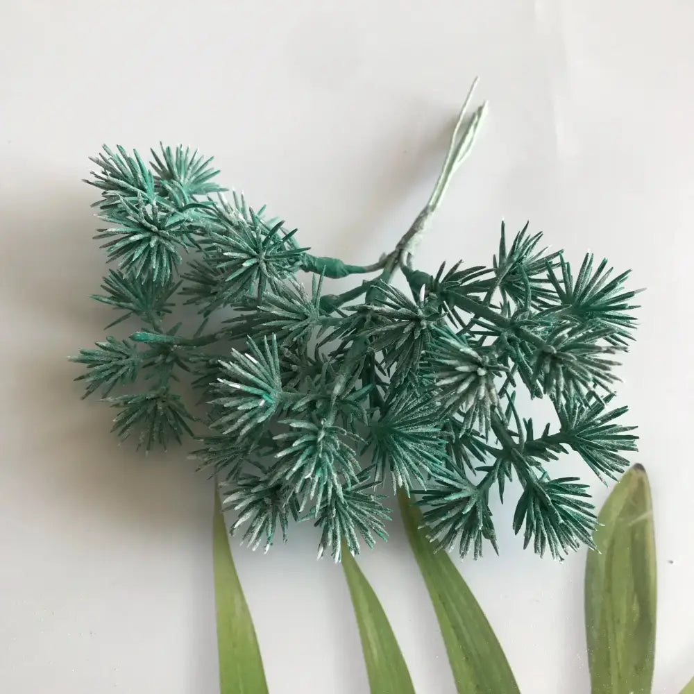 Artificial green pine branch with spiky textured needles and thin wire stem in DecorBites™ 6pcs dried flower mix for crafts