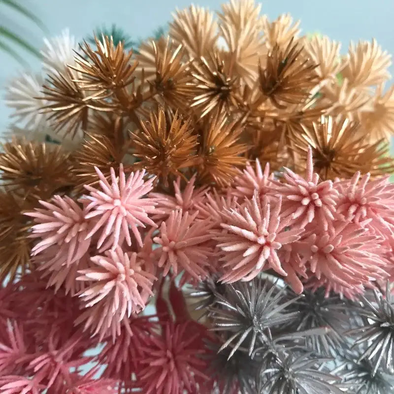 A bouquet of decorbites™ 6pcs dried flower mix featuring artificial spiky foliage in pink gold and silver hues for crafts