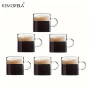 DecorBites™ 6pcs glass espresso cups clear glass mugs filled with dark coffee topped with light brown foam 120ml 4oz