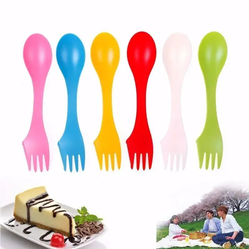 Decorbites™ 6pcs outdoor spork set with colorful multifunctional plastic spoons and forks for camping hiking picnic use