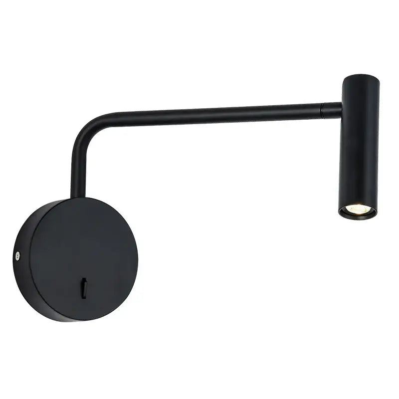Black matte DecorBites™ modern led wall lamp with adjustable cylindrical head and curved arm for reading light