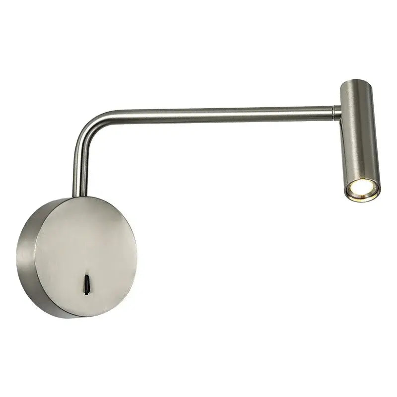 Modern brushed stainless steel wall lamp with articulated arm and cylindrical head for home and hotel reading light
