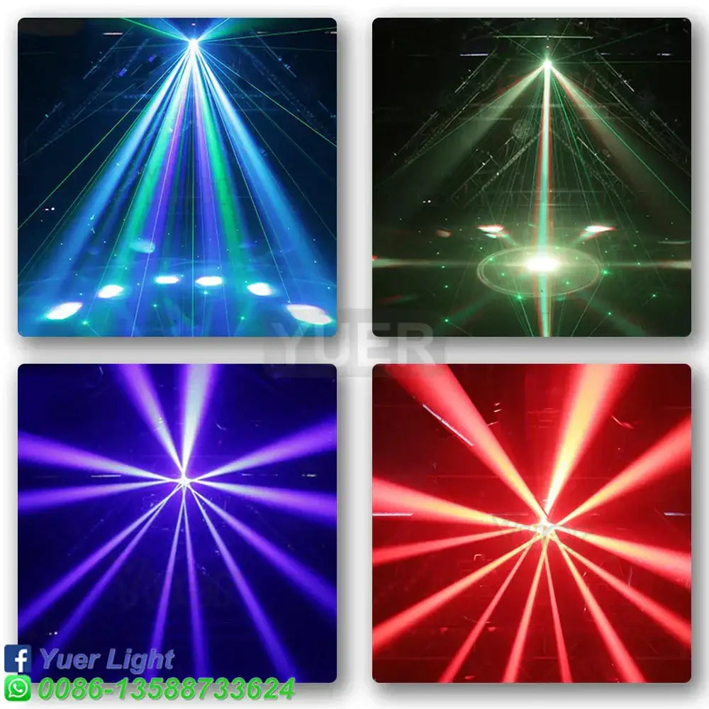 Decorbites™ 6x15w rgbw bee eye laser moving head light projecting vibrant blue green purple and red beams